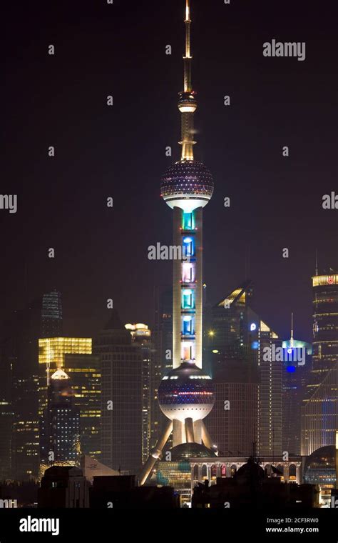 Pudong Shanghai China Oriental Pearl Tower And City Skyline In