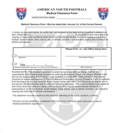 A sports registration form is used to register players for a sports team. 27+ Sample Medical Clearance Forms | Sample Forms