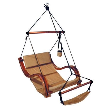 Hanging Swing Wood Chair With Foot Rest Hammock Outdoor Patio Porch