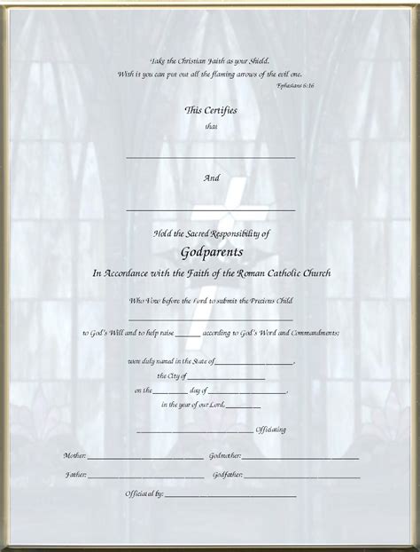 Keepsake Catholic Godparent 85 X 11 Inch Certificate Cathedral