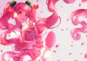 Hatsune Miku Headphones Long Hair Petals Pink Eyes Pink
