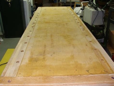 I then clamped the plywood to my work table with the first edge i wanted to trim hanging over the side, and used the jigsaw to cut down the line i'd marked. Plywood or MDF bench top - The Shop - Wood Talk Online