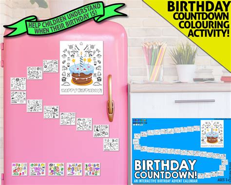 Birthday Countdown Calendar Kids Colouring Calendar Activity Etsy