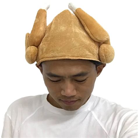 Turkey Hats Funny Plush Thanksgiving Day Halloween Roasted Turkey Hat Outfit Adult Halloween