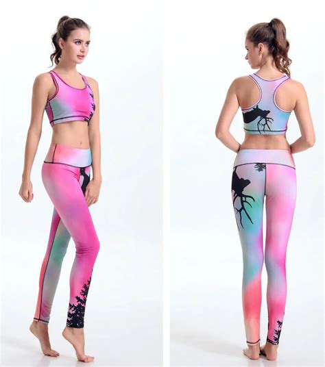Pink Women Sports Yoga Sets Digital Printing Running Sports Bra