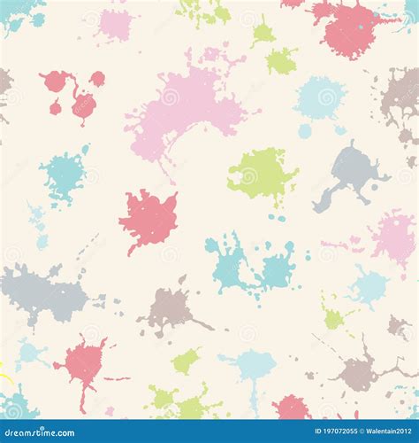 Vector Colorful Seamless Pattern With Ink Splash Blot And Brush Stroke