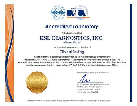Ksl Receives Iso 15189 American Association For Laboratory