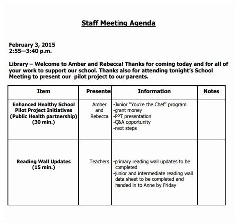 Staff Meetings Agenda Template Beautiful Sample Staff Meeting Agenda 4