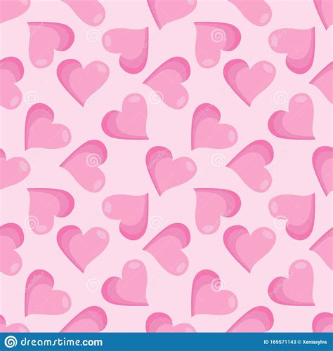 Vector Seamless Pattern With Pink Hearts On Light Pink Background