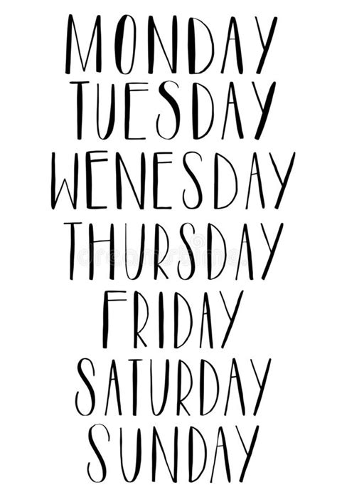 Etymologically speaking, swahili has two fifth days. Handwritten Days Of The Week Monday, Tuesday, Wednesday ...