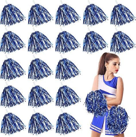 100 Pack Cheerleading Pom Pom Bulk Plastic Cheer Pom Poms Blue And Silver