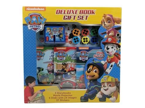 Paw Patrol Deluxe Book T Set New 3 Books Movie Projector 6 Disks