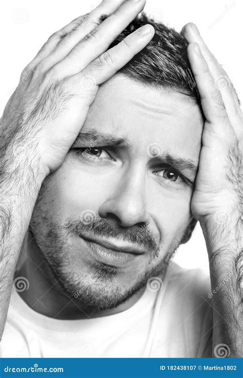 Portrait Of An Unhappy And Upset Man Stock Image Image Of Headache Casual 182438107