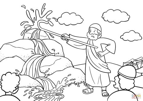 Moses Brings Water Out Of The Rock Coloring Page Free Printable