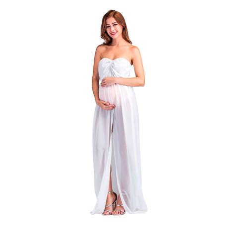 Maternity Split Front Sheer Chiffon Maternity Gown Maxi Beach Dress For Photos Shoot In Dresses