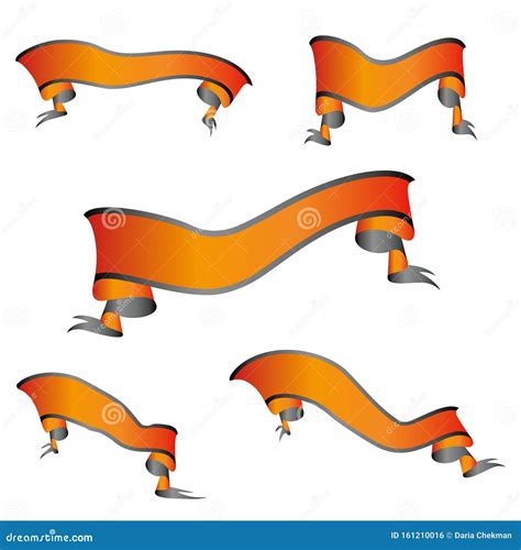 Set Of Graphic Orange Banners And Ribbons Illustration Of A Collection