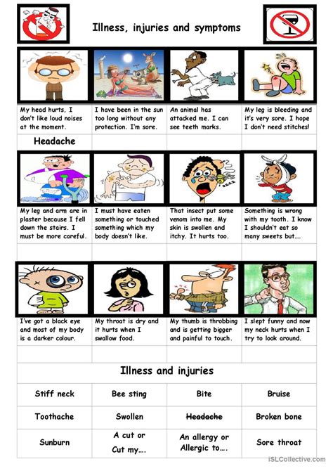 Illness Injuries And Symptoms English Esl Worksheets Pdf And Doc