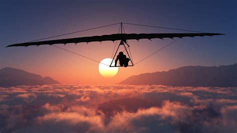 Images Hang Gliding Sun Athletic Flight Clouds 3840x2160