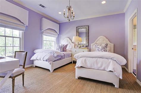 When speaking of girl's bedrooms, the pink color used to be the most common one. Purple Shared Girls Bedroom - Transitional - Girl's Room