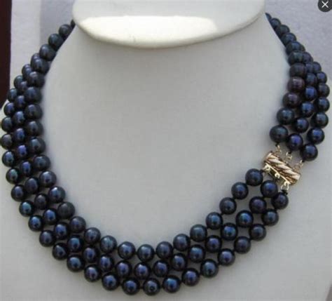 Triple Strands 8 9mm Natural South Seas Black Pearl Necklaces 18 22inch