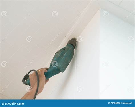 Drilling A Ceiling With Electric Drill Stock Photo Image Of Smoke