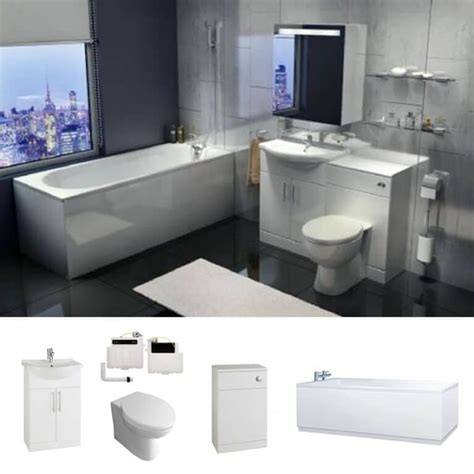 Complete Bathroom Suite 1600mm Bath White Furniture Toilet And Basin