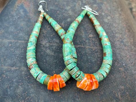 Turquoise Heishi Hoop Earrings Orange Spiny Oyster Jacla Santo Domingo