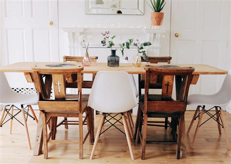 Start with a rustic farmhouse table complete with raw wood grain and distressing, and add variety seating to the mix. Modern Rustic Dining Room Inspiration | Brick Dust & Glitter