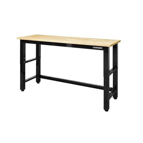 Husky 6 Ft Folding Adjustable Height Solid Wood Top Workbench In Black