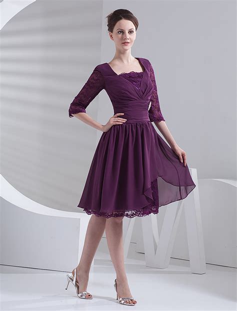 Short Purple Prom Dress Half Sleeves