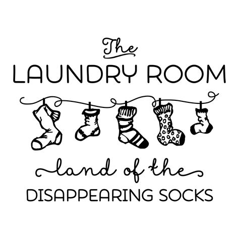 The laundry room, where it's okay to get your panties in a wad, 6 x 16 inch metal sign, funny laundry room wall decor, wash room, laundromat, gifts for housewarming and businesses, rk3004 6x16. Land Of Disappearing Socks Wall Quotes™ Decal | WallQuotes.com
