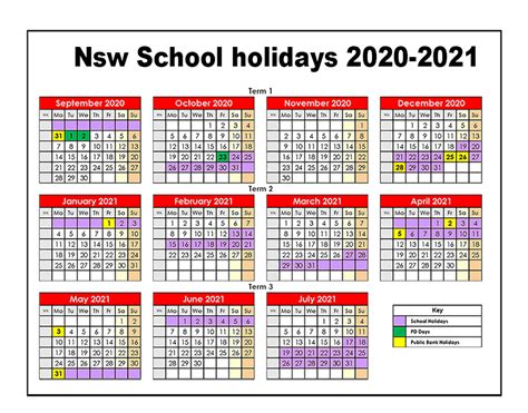These dates may be modified as official changes are announced, so please check back regularly for. Free 2020 NSW School Holidays Calendar & Terms Dates