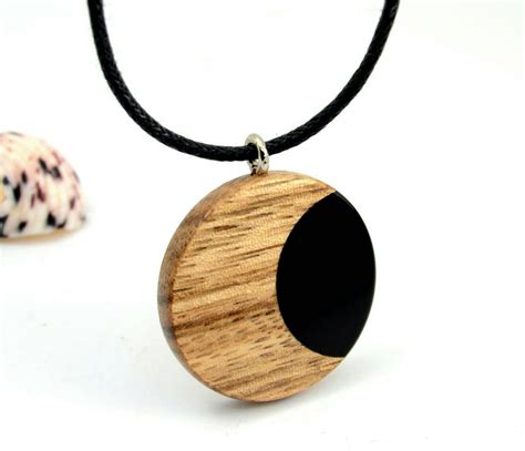 Wood Resin Moon Necklace Crescent Moon Pendant For Women Wood Etsy