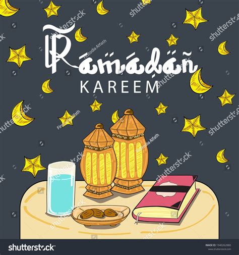 Illustration Ramadan Drawing Hand Drawn Style Stock Vector Royalty