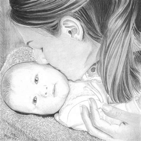 Mother And Baby Pencil Sketch