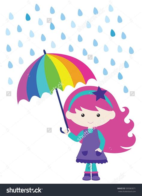 Cute Girl In Rain With Umbrella Vector Illustration Umbrella Girl In