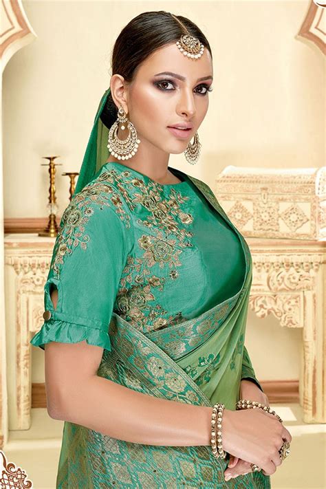 Light Green Silk Georgette Party Wear Saree Sarees Designer Collection