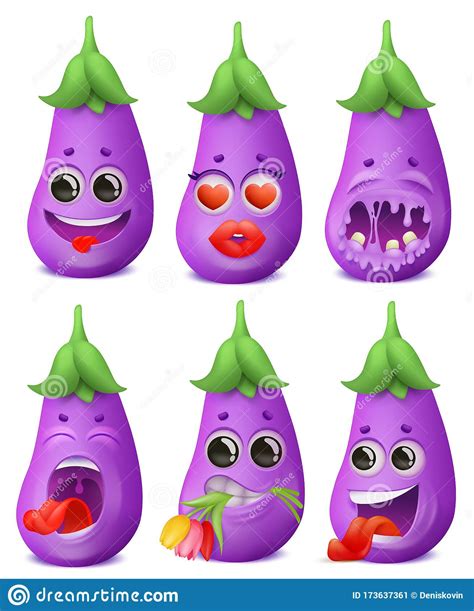 eggplant emoji cartoon character set various emotions stock illustration illustration of face