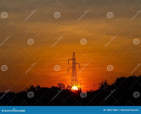 Electric Pylon At Sunset Stock Photo Image Of Energy 180077886