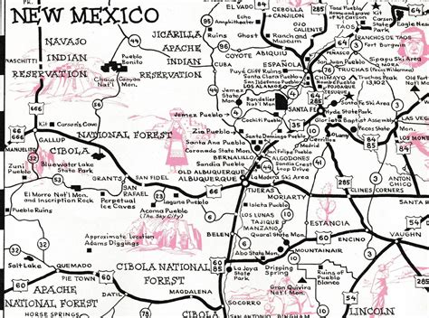 Vintage New Mexico Map Historic Trails Mid Century Southwest The Land
