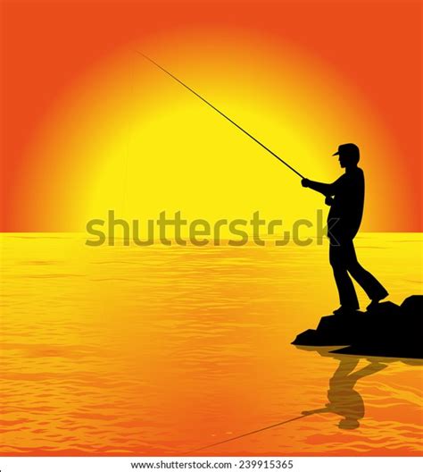 Silhouette Fisherman Sunset Stock Vector Royalty Free 239915365
