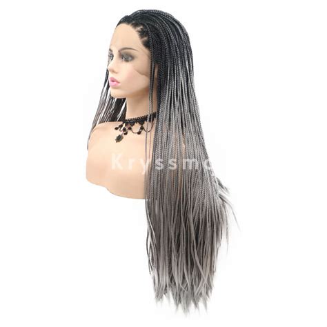 Ombre Grey Braided Synthetic Lace Front Wigs Handmade Lace Front Wigs
