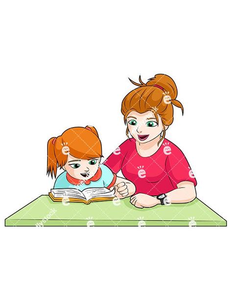 Mom And Daughter Doing Homework Cartoon Vector Clipart Friendlystock