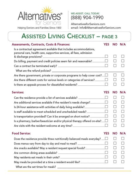 Assisted Living Checklist Alternatives For Seniors Living Skills