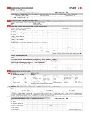 Fillable Online Common Application Form HSBC Mutual Fund Application No