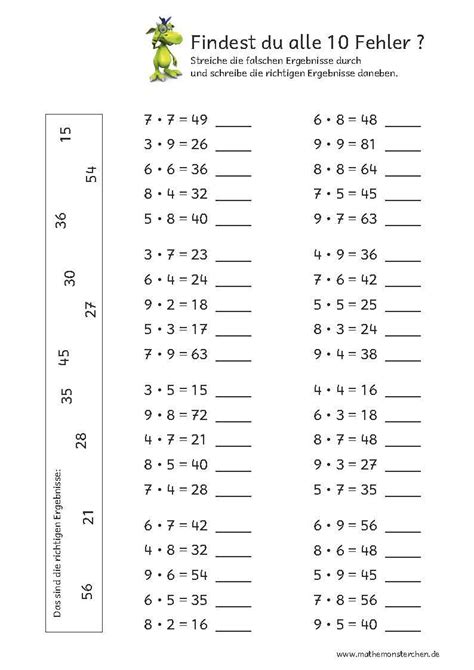 Arbeitsblatt 4 multiplikation, division, textaufgaben. Mathemonsterchen - Multiplikation und Division