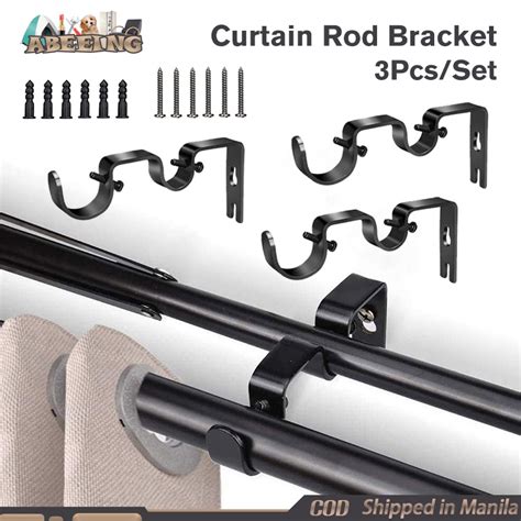 3pcsset Double Curtain Rod Bracket Heavy Duty Rod Curtain Rod Holder