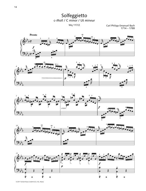 Solfeggietto C Minor Sheet Music Carl Philipp Emanuel Bach Piano Solo