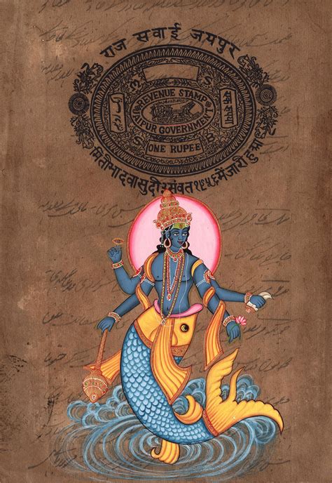 Vishnu Matsya Painting Handmade Hindu God Fish Incarnation Avatar