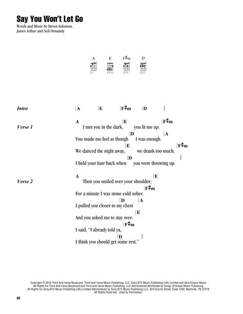 Say You Won T Let Go Sheet Music James Arthur Ukulele Chords Lyrics